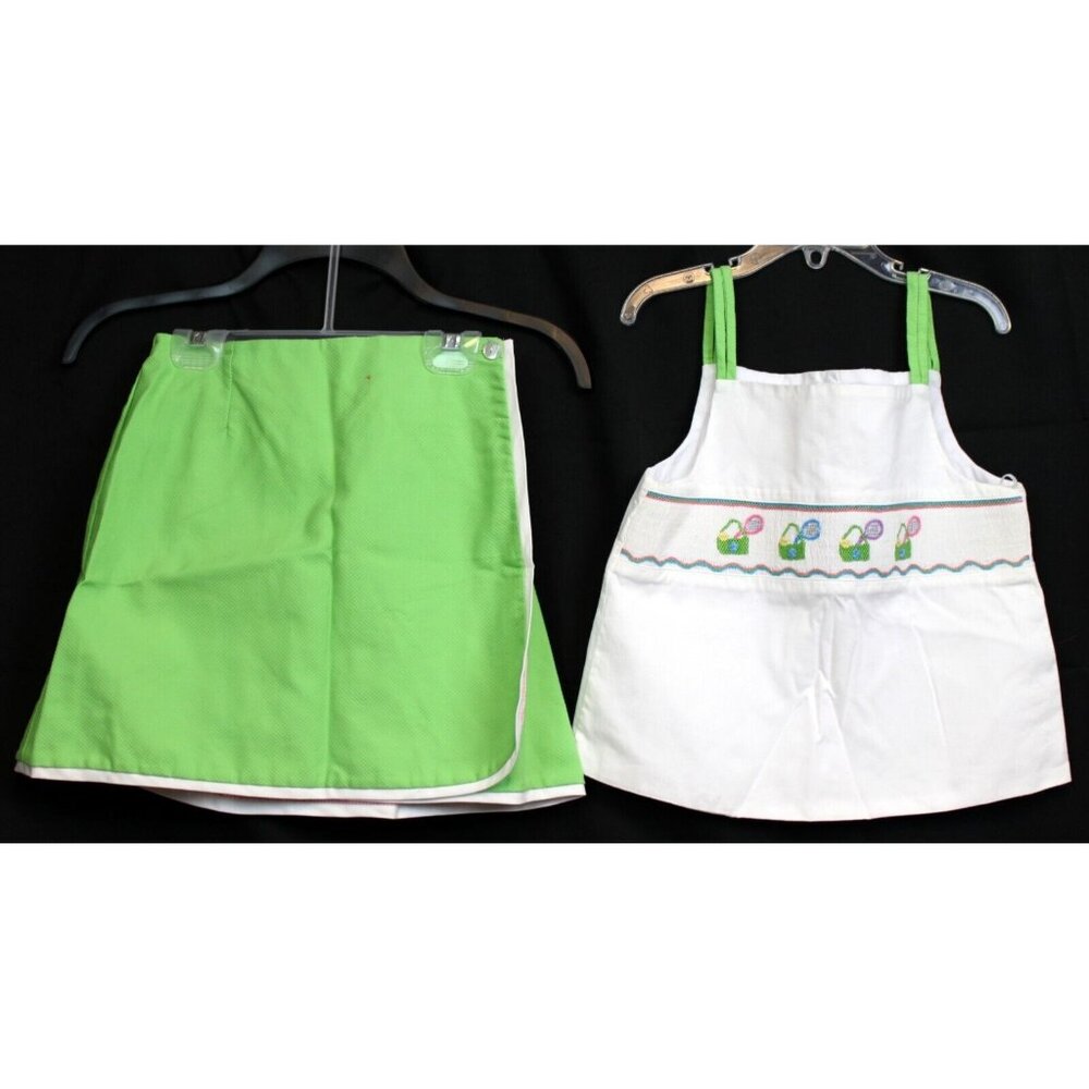 Anavini Smocked 2pc Outfit Smocked Tank Shirt Wrap Skirt Easter Basket Tennis